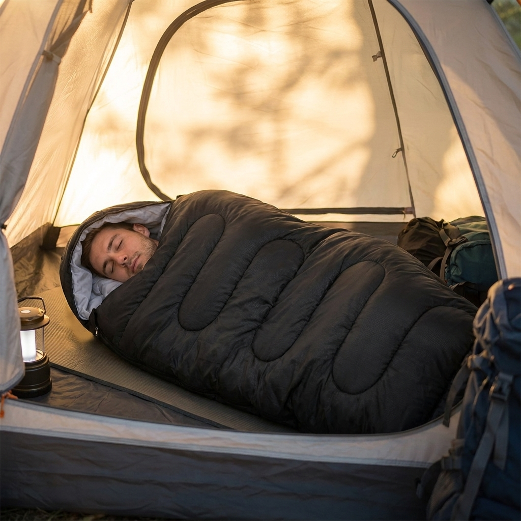 Sleeping comfortably in the Emergency Sleeping Bag inside a tent